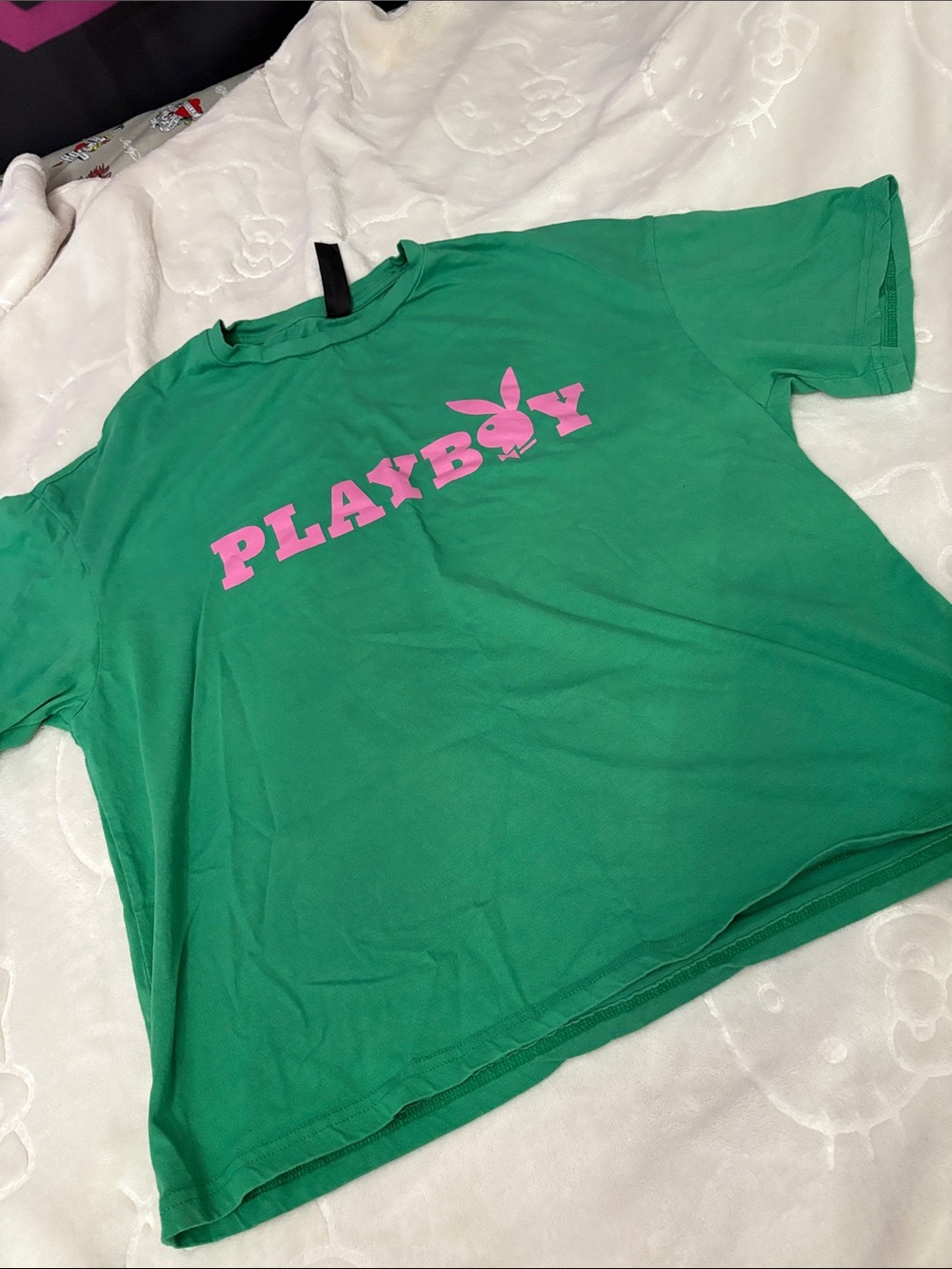 PLAYBOY Green Tee with Pink Logo Print
